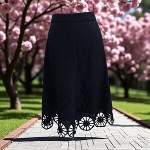 Tribal Black Eyelet Skirt Womens Size 10‎ Midi Cotton Boho Festival Cottagecore